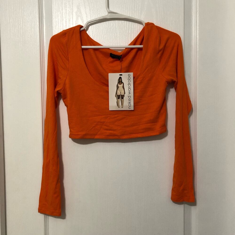 Naked Wardrobe Women's Top & Leggings 2 Piece Set Size Medium Orange Stretch